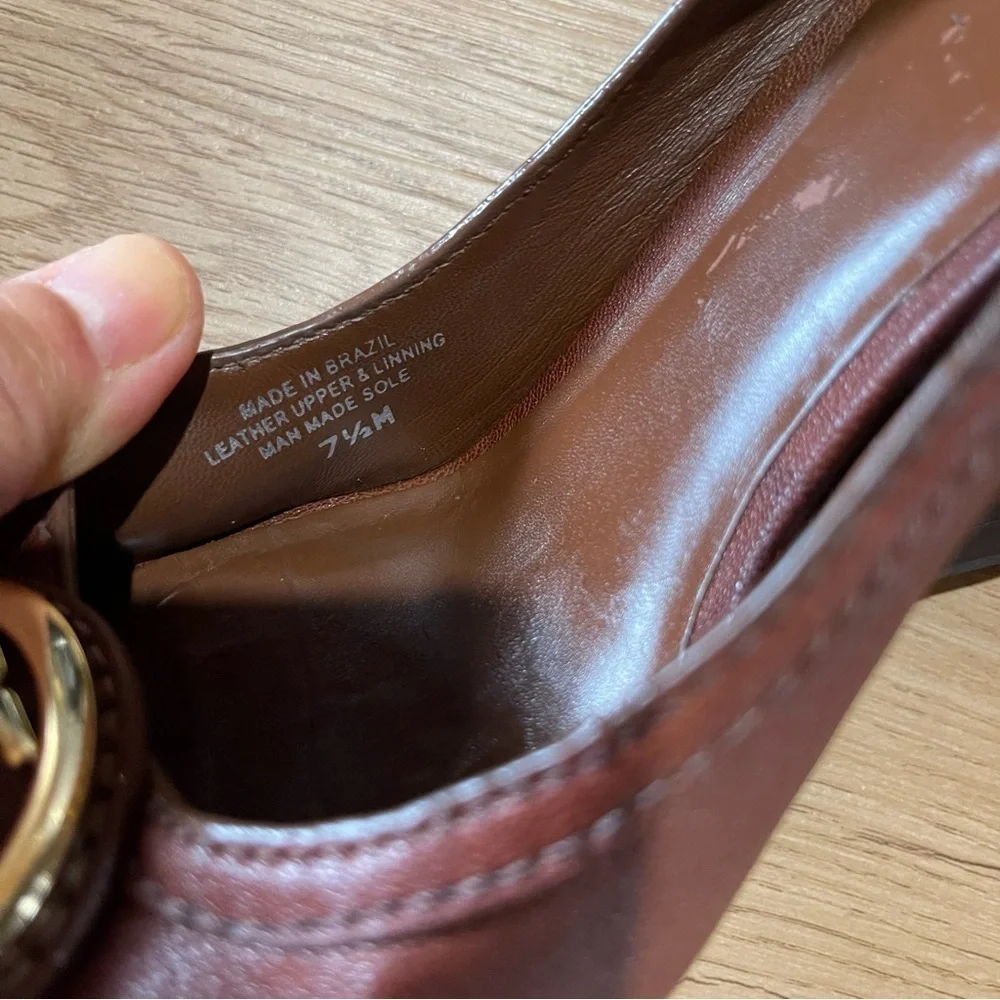 Tory Burch Selma Peep Toe Wedge Heel Shoes Size 7.5M Brown Leather